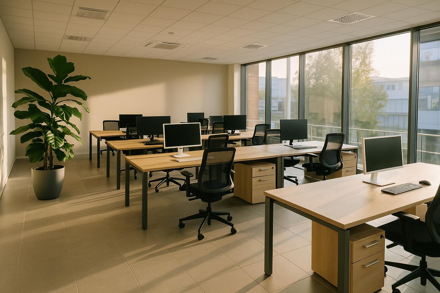 Open space aziendale dopo la pulizia serale