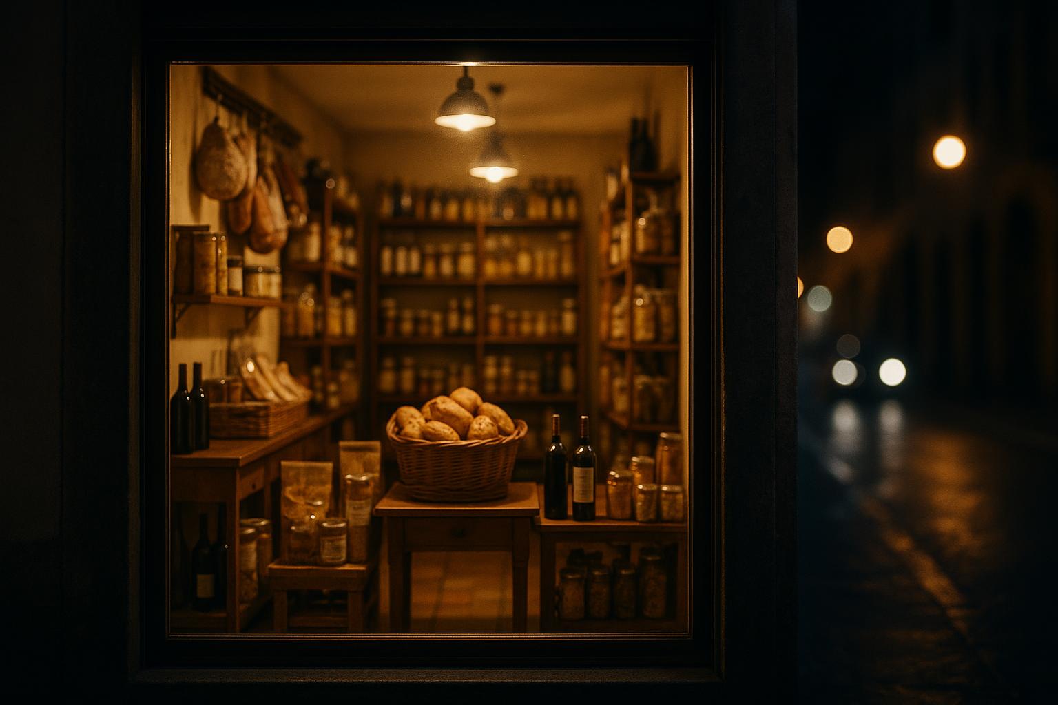 Vetrina di negozio pulita in orario serale